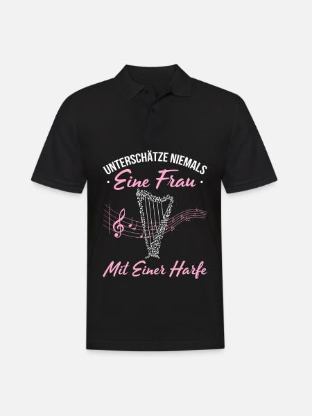 Unterschätze Niemals Eine Frau Mit Einer Harfe - Männer Poloshirt - Schwarz