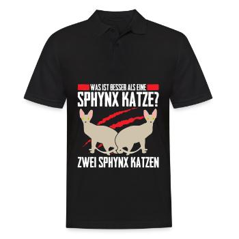 Was ist besser als eine Sphynx Katze? Zwei Sphynx - Männer Poloshirt - Schwarz - Vorne - Kai (181cm)