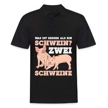 Was ist besser als ein Schwein? Zwei Schweine - Männer Poloshirt - Schwarz - Vorne - Kai (181cm)