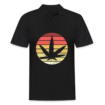 Cannabis Blatt Retro Sonnenuntergang - Männer Poloshirt - Schwarz - Vorne - Kai (181cm)