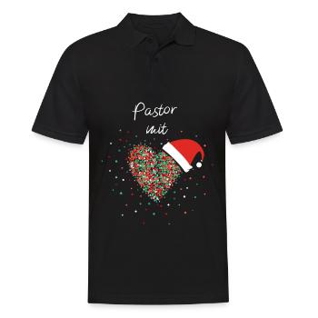 Pastor mit Herz Weihnachtsoutfit Nikolausmütze - Männer Poloshirt - Schwarz - Vorne - Kai (181cm)