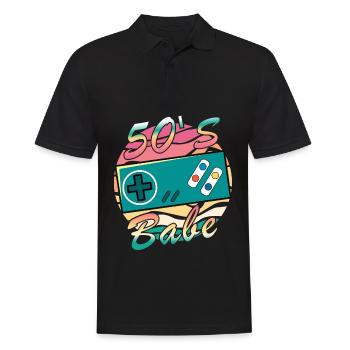 Gamer Girl Babe Retro 50iger Jahre 50s 1950 - Männer Poloshirt - Schwarz - Vorne - Kai (181cm)