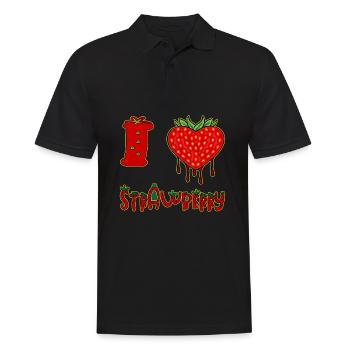 Végétalien J’aime fraises coeur de fraise - Polo Homme - noir - Devant - Kai (181cm)