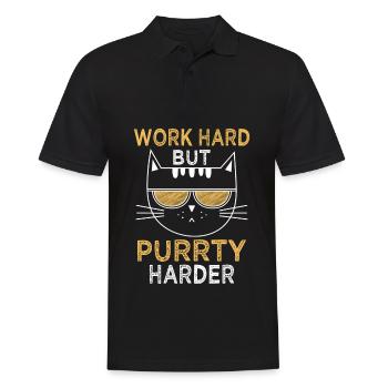 Travailler dur Ronronner plus fort | Chat de fête cool - Polo Homme - noir - Devant - Kai (181cm)
