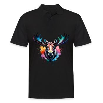 Elch cool im Wald, buntes Design, Aquarell - Männer Poloshirt - Schwarz - Vorne - Kai (181cm)