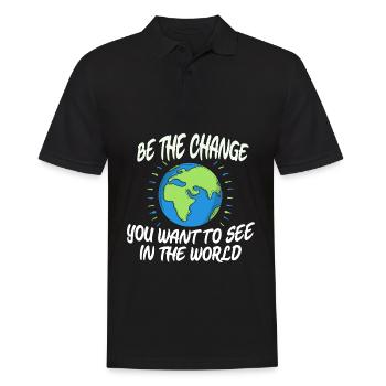 Erde - Be The Change - Spruch Zitat - Männer Poloshirt - Schwarz - Vorne - Kai (181cm)