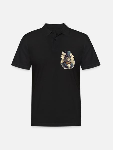 Katze im 1800 Jahre Stil Gekleidet Nobel Barock - Männer Poloshirt - Schwarz
