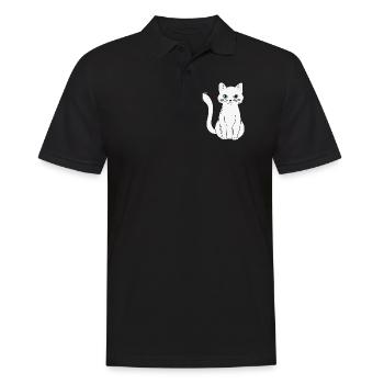 White Main Coon Cat Cat Outfit for - Men's Polo Shirt - black - Front - Kai (181cm)