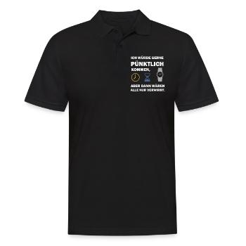 Pünktlich Kommen Witziger Spruch Pünktlichkeit - Männer Poloshirt - Schwarz - Vorne - Kai (181cm)