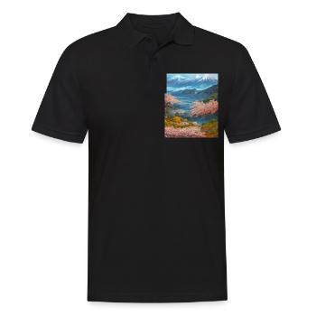 Haruno Japanese Cherry Blossom Illustration Japan - Men's Polo Shirt - black - Front - Kai (181cm)