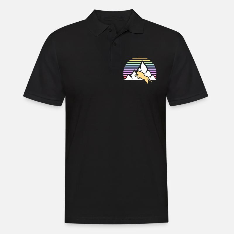 Berglöwe vor Retro Hintergrund mit Berg und Sonne - Männer Poloshirt - Schwarz