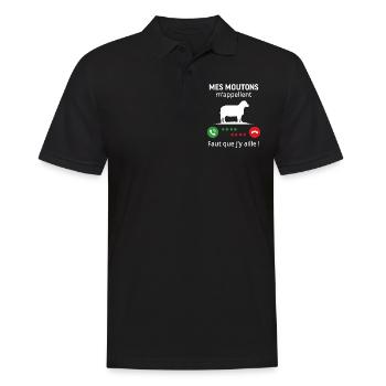 mes moutons m'appellent il faut que j'y aille - Polo Homme - noir - Devant - Kai (181cm)