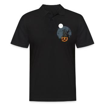 Chat noir sur citrouille - Polo Homme - noir - Devant - Kai (181cm)