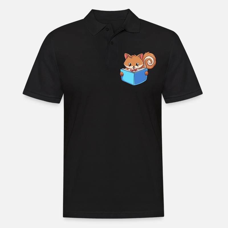Eichhörnchen Lesebuch - Männer Poloshirt - Schwarz