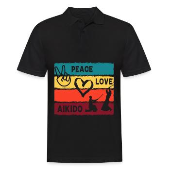 Frieden, Liebe, Aikido - Männer Poloshirt - Schwarz - Vorne - Kai (181cm)