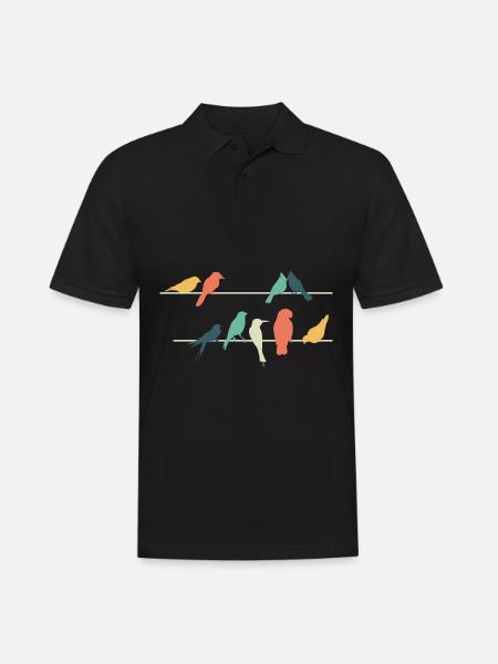Bunte Vögel auf Drähten sitzend Niedlich Vogel - Männer Poloshirt - Schwarz