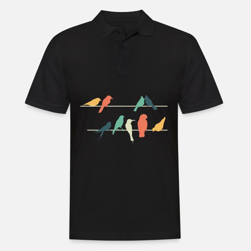 Bunte Vögel auf Drähten sitzend Niedlich Vogel - Männer Poloshirt - Schwarz