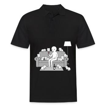 Katzen und Wein - Männer Poloshirt - Schwarz - Vorne - Kai (181cm)