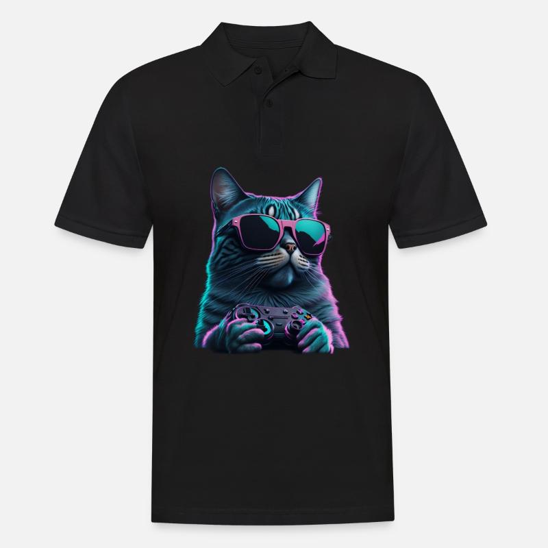 Gaming cat - Männer Poloshirt - Schwarz