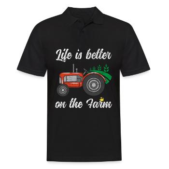 La vie est meilleure à la ferme Drôle de tracteur Poulet - Polo Homme - noir - Devant - Kai (181cm)