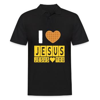 Ich Liebe Waffeln und Jesus Lustiger Glaube Spruch - Männer Poloshirt - Schwarz - Vorne - Kai (181cm)