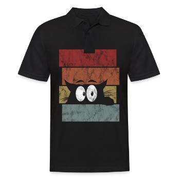 Chat chat rétro chat miau chat - Polo Homme - noir - Devant - Kai (181cm)