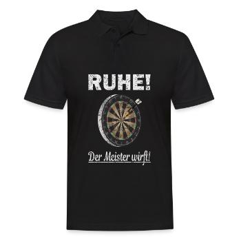 DART - RUHE - Der Meister wirft! - Ich spiele DART - Männer Poloshirt - Schwarz - Vorne - Kai (181cm)