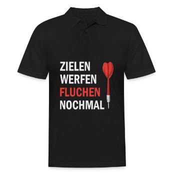 DART - ZIELEN-WERFEN-FLUCHEN-NOCHMAL - spiele DART - Männer Poloshirt - Schwarz - Vorne - Kai (181cm)