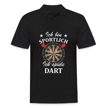 DART - Ich bin SPORTLICH - Ich spiele DART - Männer Poloshirt - Schwarz - Vorne - Kai (181cm)