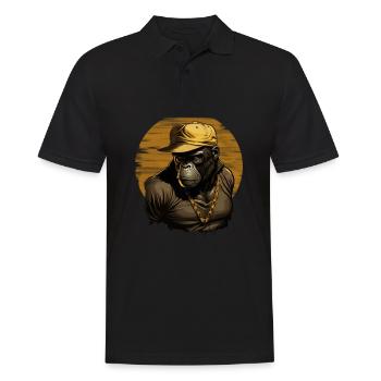 Le rappeur Gorilla en chaîne et casquette en or - Polo Homme - noir - Devant - Kai (181cm)