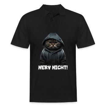 Witzige Katze mit dem Spruch NERV NICHT! - Männer Poloshirt - Schwarz - Vorne - Kai (181cm)