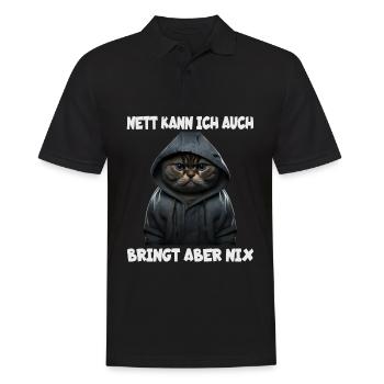Witzige Katze mit dem Spruch NETT KANN ICH AUCH... - Männer Poloshirt - Schwarz - Vorne - Kai (181cm)