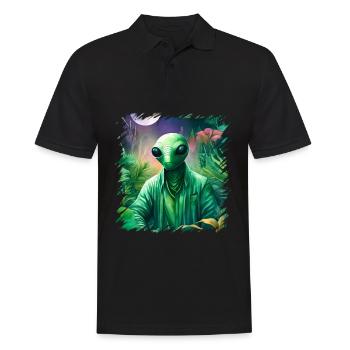 Des extraterrestres verts, des extraterrestres et des ovnis dans la forêt, l’espace - Polo Homme - noir - Devant - Kai (181cm)