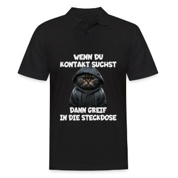 Wenn du Kontakt suchst dann greif in die Steckdose - Männer Poloshirt - Schwarz - Vorne - Kai (181cm)