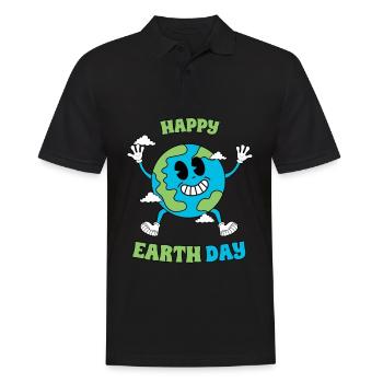 Cheerful Planet Character - Earth Day - Men's Polo Shirt - black - Front - Kai (181cm)