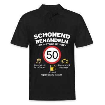 Der Oldtimer wird 50 Jahre alt Auto Sprüche - Männer Poloshirt - Schwarz - Vorne - Kai (181cm)
