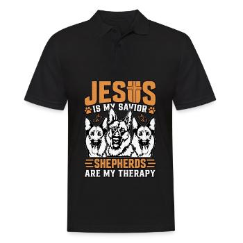 Jesus ist mein Retter, Hirten sind meine Therapie - Männer Poloshirt - Schwarz - Vorne - Kai (181cm)