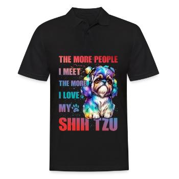 Plus je rencontre de gens, plus j’aime mon Shih Tzu - Polo Homme - noir - Devant - Kai (181cm)
