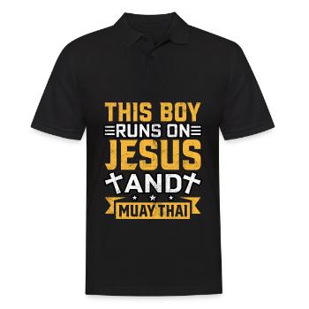 This Boy läuft auf Jesus und Muay Thai - Männer Poloshirt - Schwarz - Vorne - Kai (181cm)