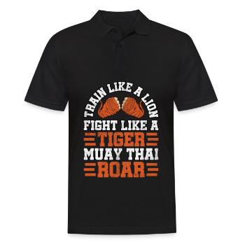 Entraînez-vous comme un lion, combattez comme un tigre muay thaï - Polo Homme - noir - Devant - Kai (181cm)