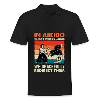 En Aïkido, nous ne mettons pas au défi avec grâce - Polo Homme - noir - Devant - Kai (181cm)