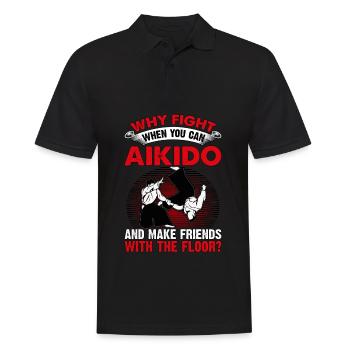 Pourquoi se battre quand on sait faire de l’Aïkido et se faire des amis - Polo Homme - noir - Devant - Kai (181cm)