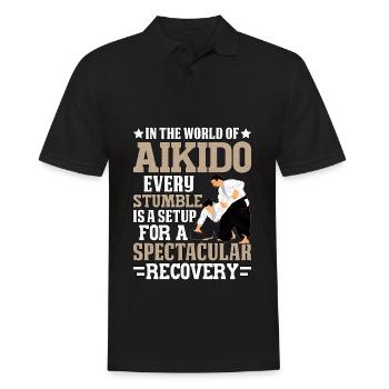 Aikido - Männer Poloshirt - Schwarz - Vorne - Kai (181cm)