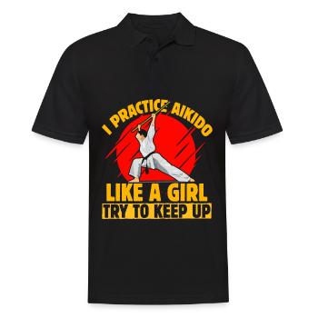 Je pratique l’Aïkido comme une fille qui essaie de suivre - Polo Homme - noir - Devant - Kai (181cm)
