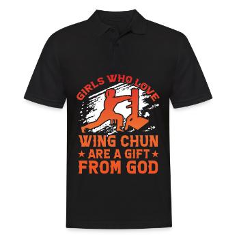 Les filles qui aiment le Wing Chun sont un cadeau de Dieu - Polo Homme - noir - Devant - Kai (181cm)
