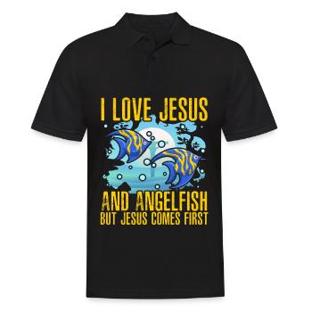 Ich liebe Jesus und den Kaiserfisch, aber Jesus steht an erster Stelle - Männer Poloshirt - Schwarz - Vorne - Kai (181cm)