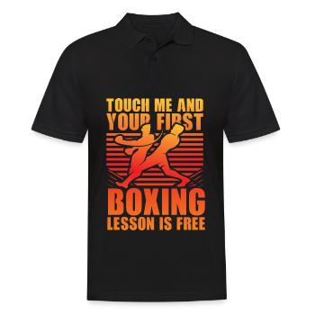 Berühre mich und deine erste Boxstunde ist kostenlos - Männer Poloshirt - Schwarz - Vorne - Kai (181cm)