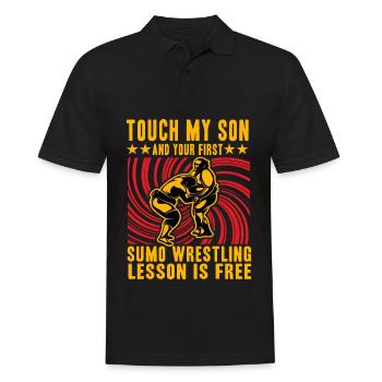 Berühre meinen Sohn und deine erste Sumo-Stunde ist kostenlos - Männer Poloshirt - Schwarz - Vorne - Kai (181cm)