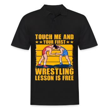 Touch me and your first Wrestling lesson is free - Men's Polo Shirt - black - Front - Kai (181cm)