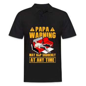Papa-Warnung kann jederzeit plötzlich ein Nickerchen machen - Männer Poloshirt - Schwarz - Vorne - Kai (181cm)